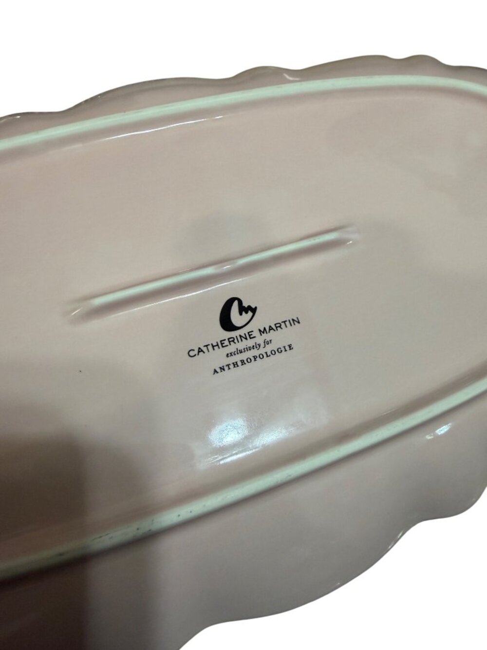 Catherine Martin Anthropologie Pink Blush Ceramic Scalloped Oval Serving Platter - Picture 3 of 5